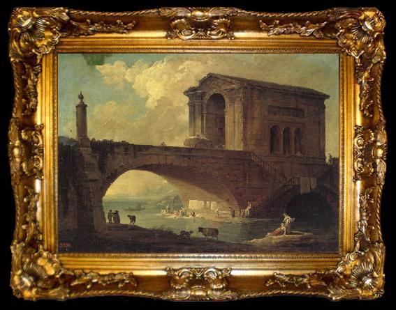 framed  ROBERT, Hubert Landscape with Stone Bridge, ta009-2